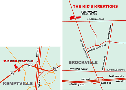 The Kid's Kreations Location Map Kemptville and Brockville